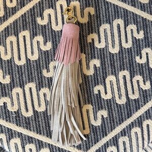 New Handmade Brass clip Pink and Gray Suede Tassel Keychain Purse fob